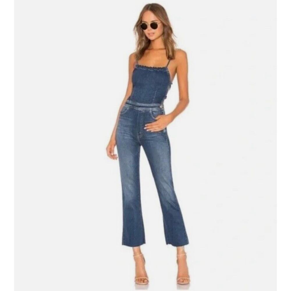 MOTHER Tie Back Hustler Ankle Fray Jumpsuit in Pardon My French Wash